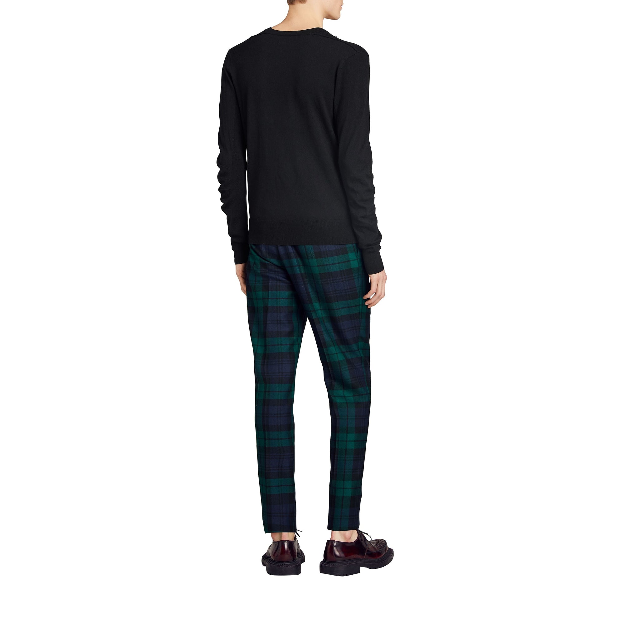 BLACK Pull en V en laine mérinos avec détails check