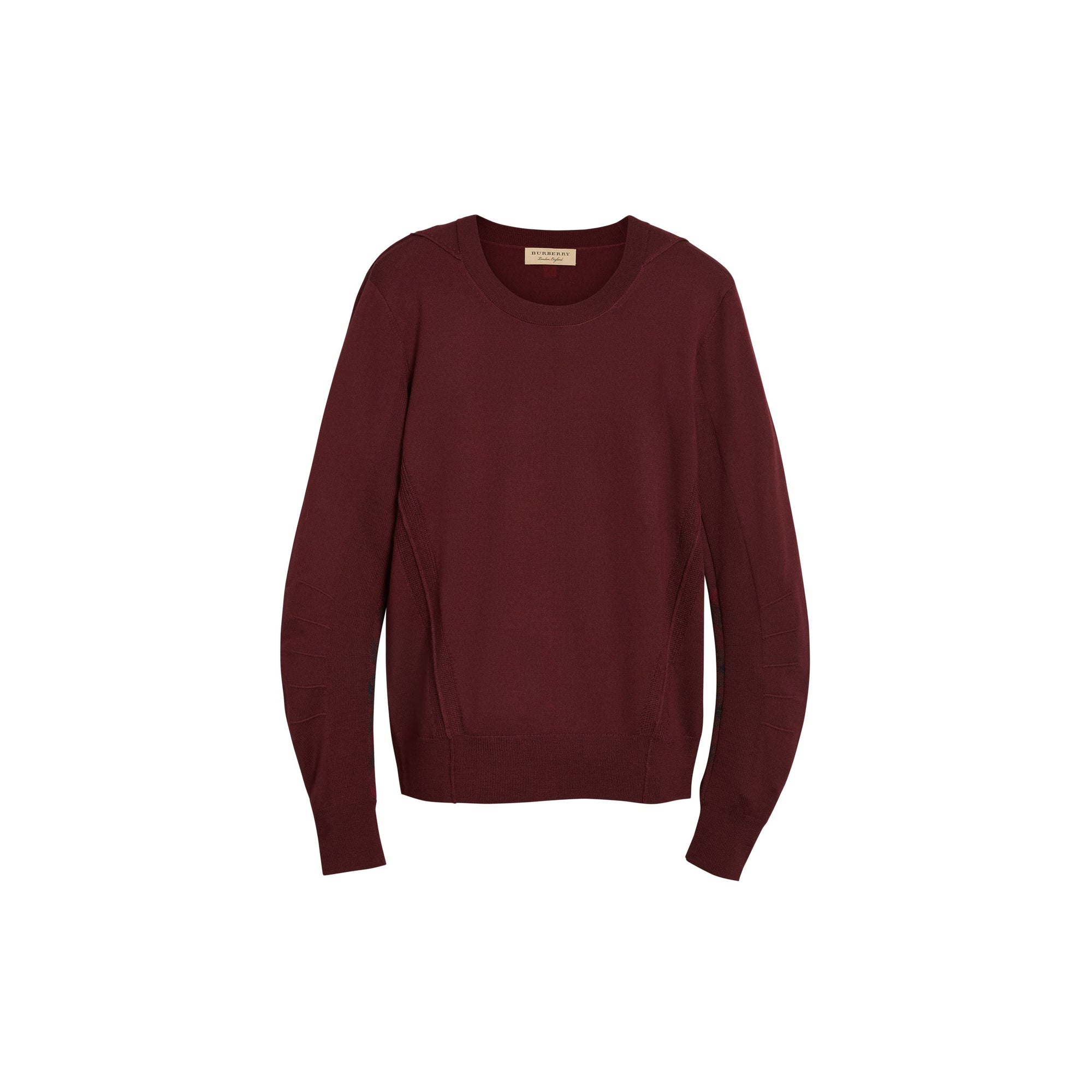 BURGUNDY Pull en laine mérinos à détails check
