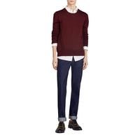 BURGUNDY Pull en laine mérinos à détails check