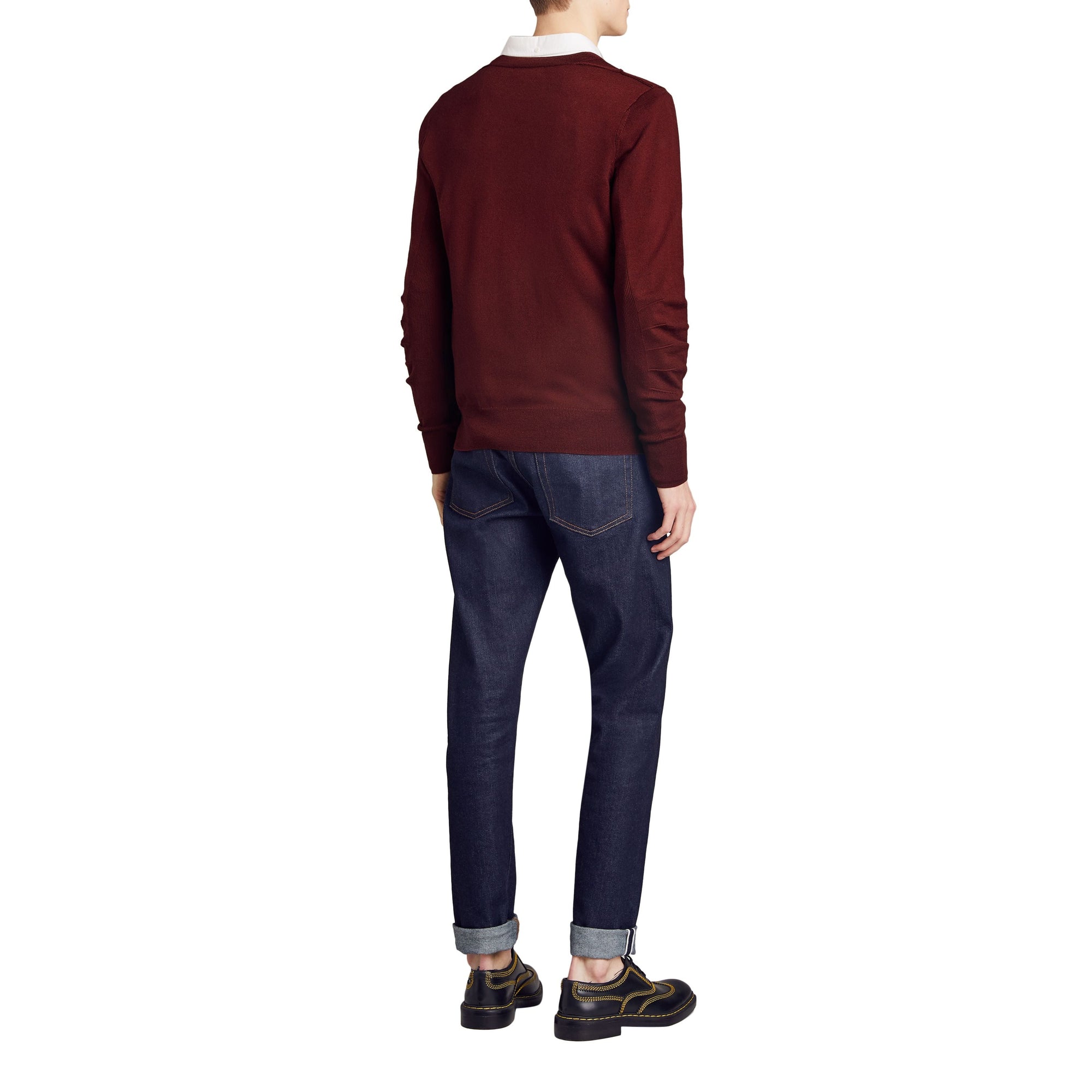 BURGUNDY Pull en laine mérinos à détails check