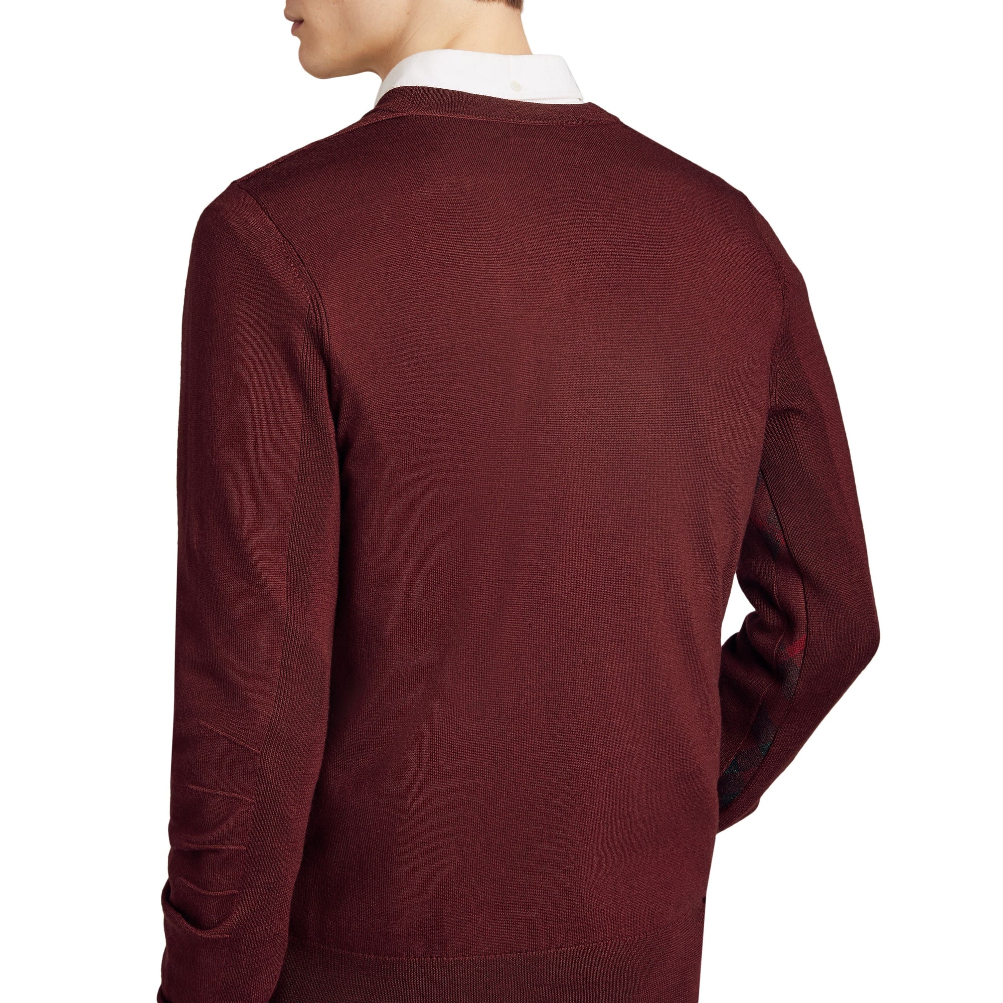 BURGUNDY Pull en laine mérinos à détails check