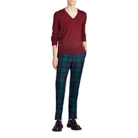 BURGUNDY Pull en V en laine mérinos avec détails check