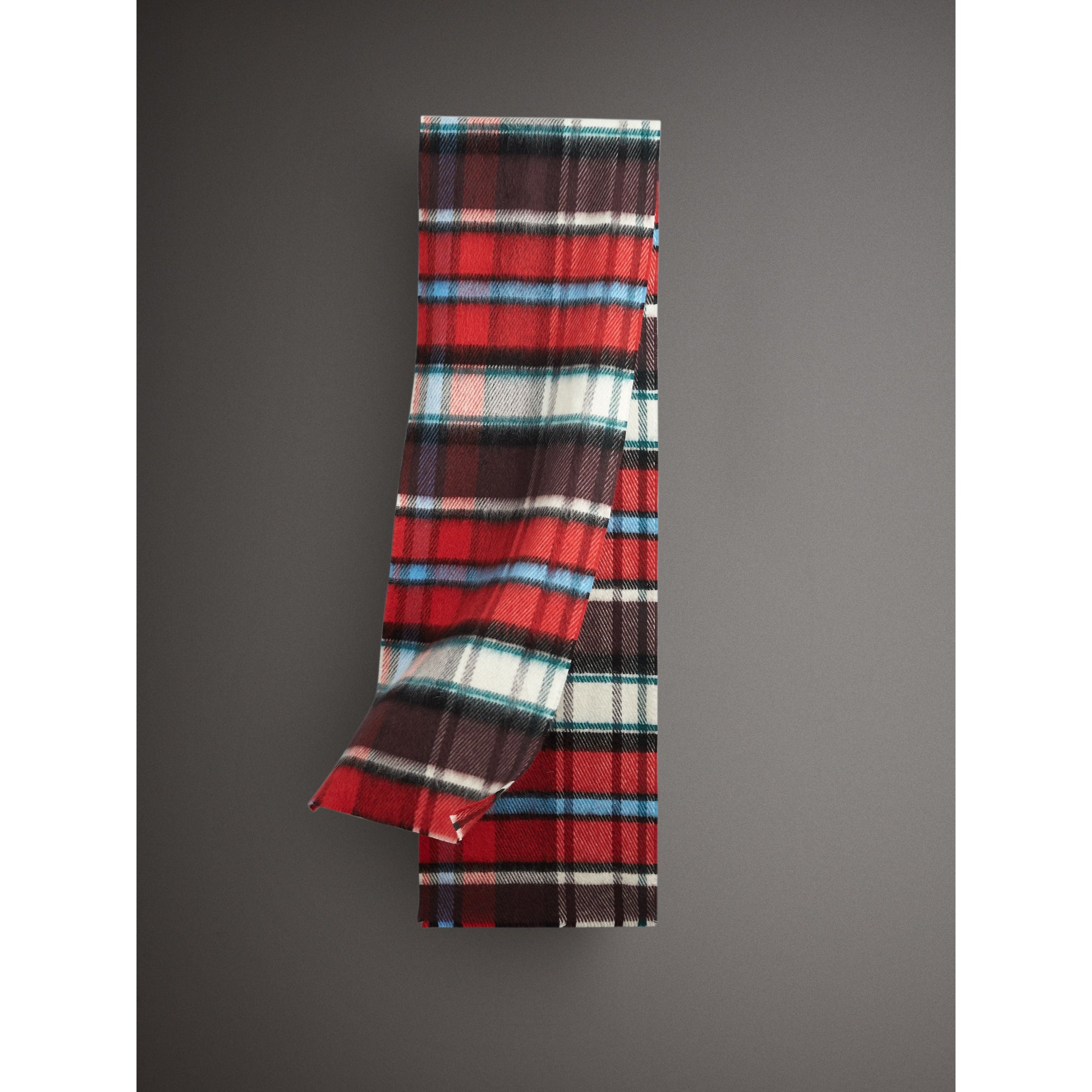 BRIGHT RED Écharpe longue en laine et mohair mélangés à motif check