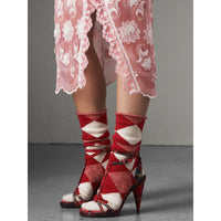 VIBRANT RED Sandales à talons hauts coniques en laine tartan