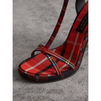 VIBRANT RED Sandales à talons hauts coniques en laine tartan