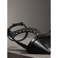 BLACK Sandales à talons coniques en cuir riveté