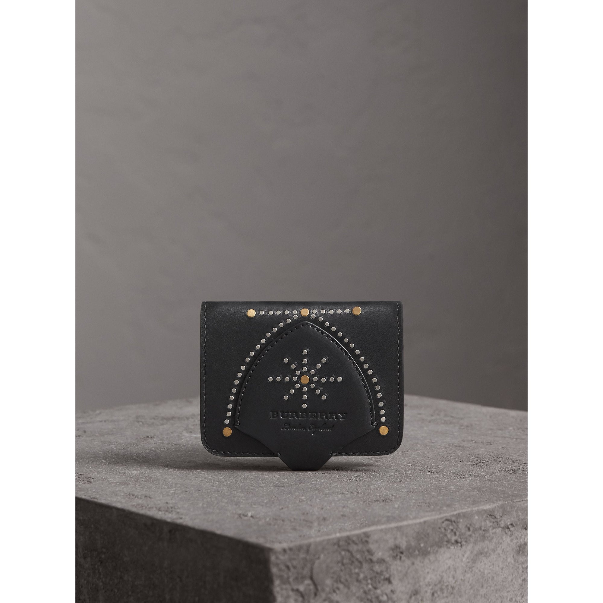 BLACK Porte-cartes en cuir à rivets avec bouclier du Cavalier