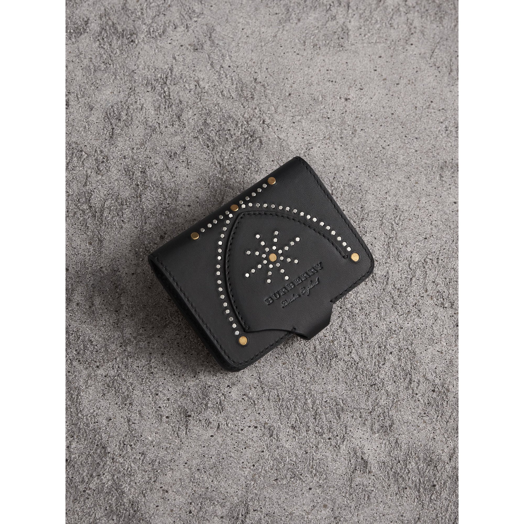 BLACK Porte-cartes en cuir à rivets avec bouclier du Cavalier