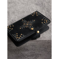 Étui pour téléphone en lézard à rivets avec bouclier du Cavalier - Noir