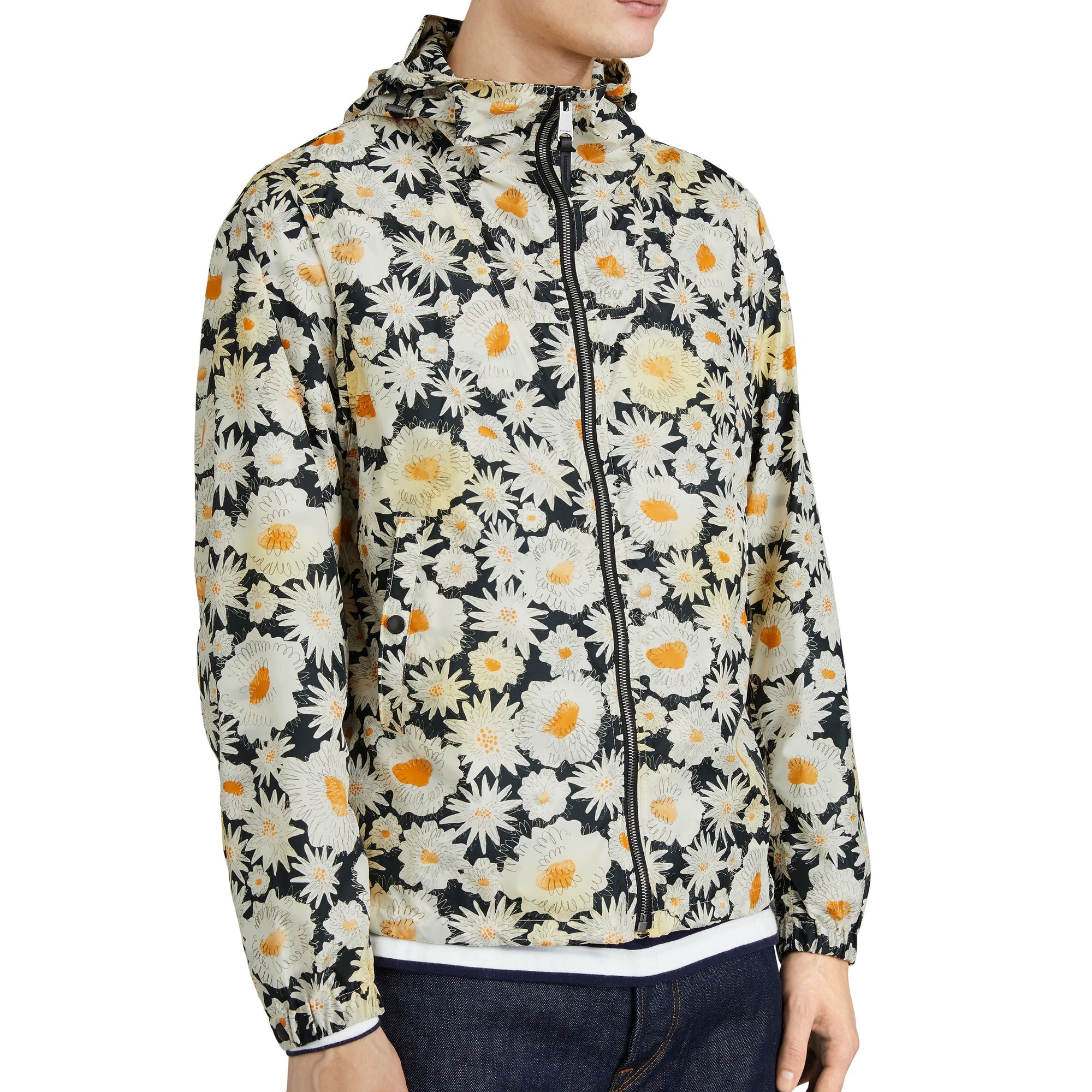 BLACK Veste à capuche en matière technique légère avec imprimé marguerite