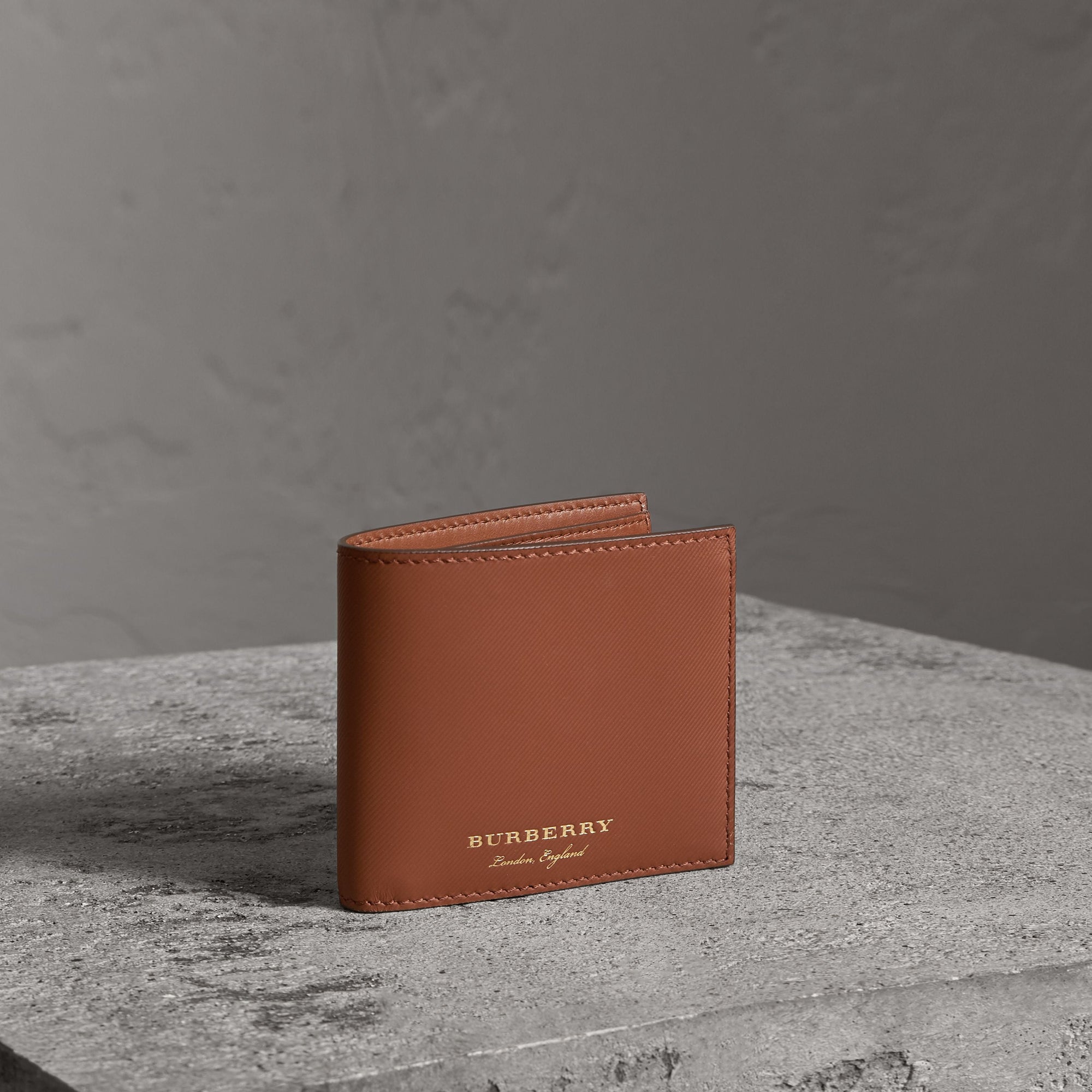 TAN Portefeuille à rabat en cuir trench avec porte-cartes amovible