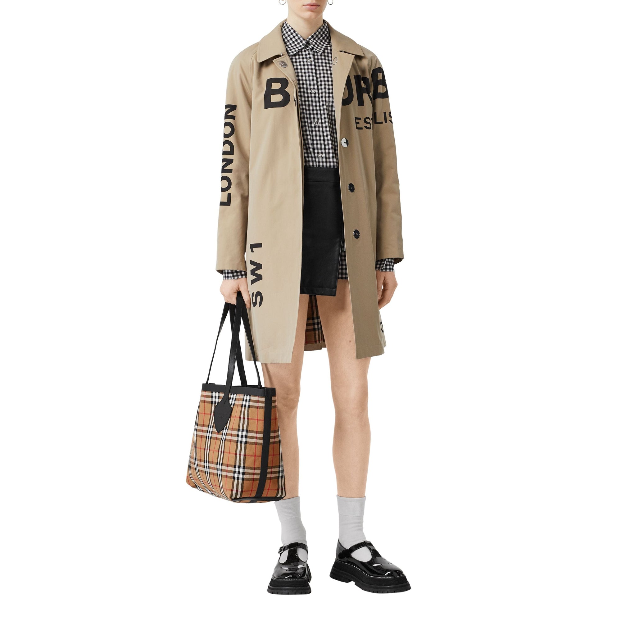 Sac tote the giant moyen en vintage check - Jaune antique & rouge vif