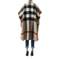 CAMEL Poncho réversible en laine mélangée et à motif check