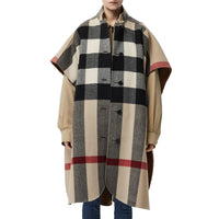 CAMEL Poncho réversible en laine mélangée et à motif check