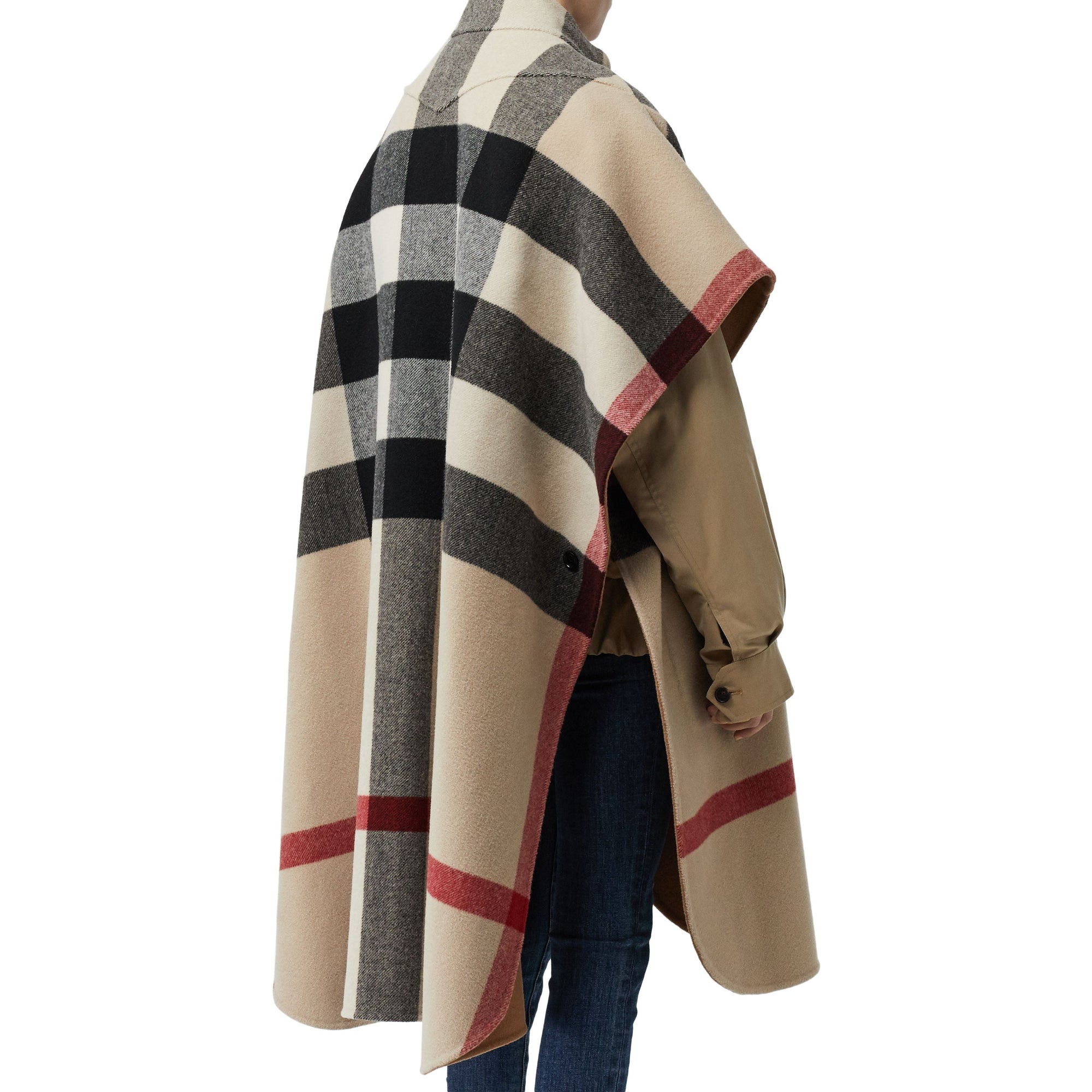 CAMEL Poncho réversible en laine mélangée et à motif check