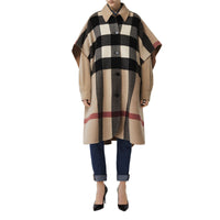 CAMEL Poncho réversible en laine mélangée et à motif check