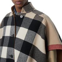 CAMEL Poncho réversible en laine mélangée et à motif check