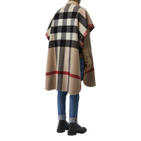 CAMEL Poncho réversible en laine mélangée et à motif check