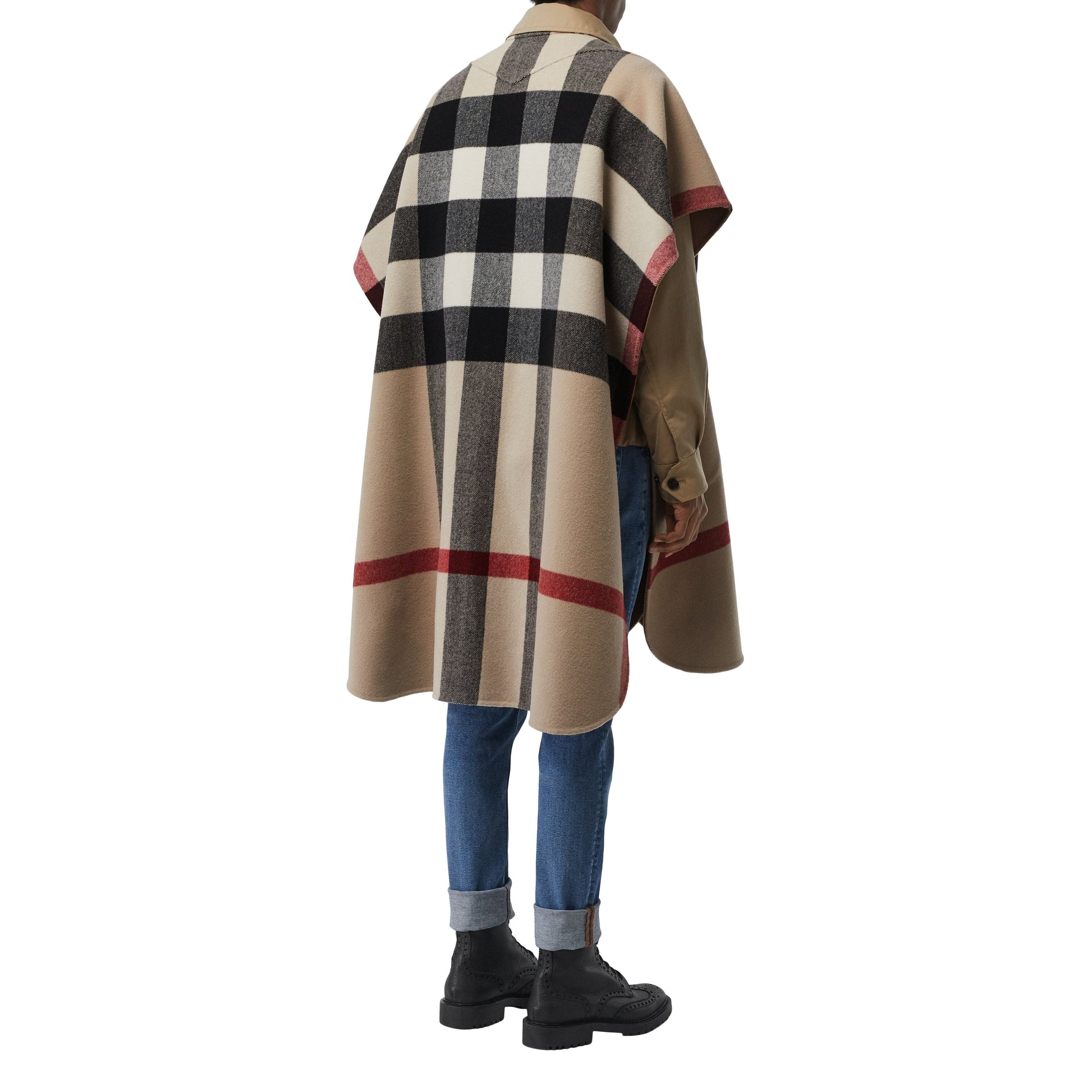 CAMEL Poncho réversible en laine mélangée et à motif check