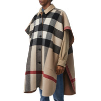 CAMEL Poncho réversible en laine mélangée et à motif check