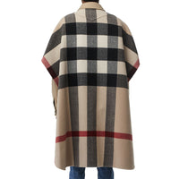 CAMEL Poncho réversible en laine mélangée et à motif check
