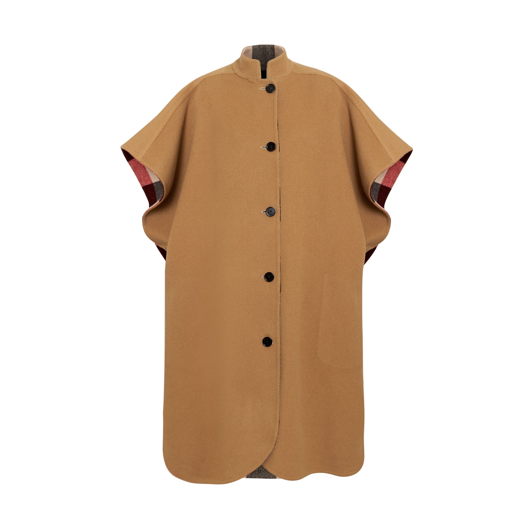 CAMEL Poncho réversible en laine mélangée et à motif check