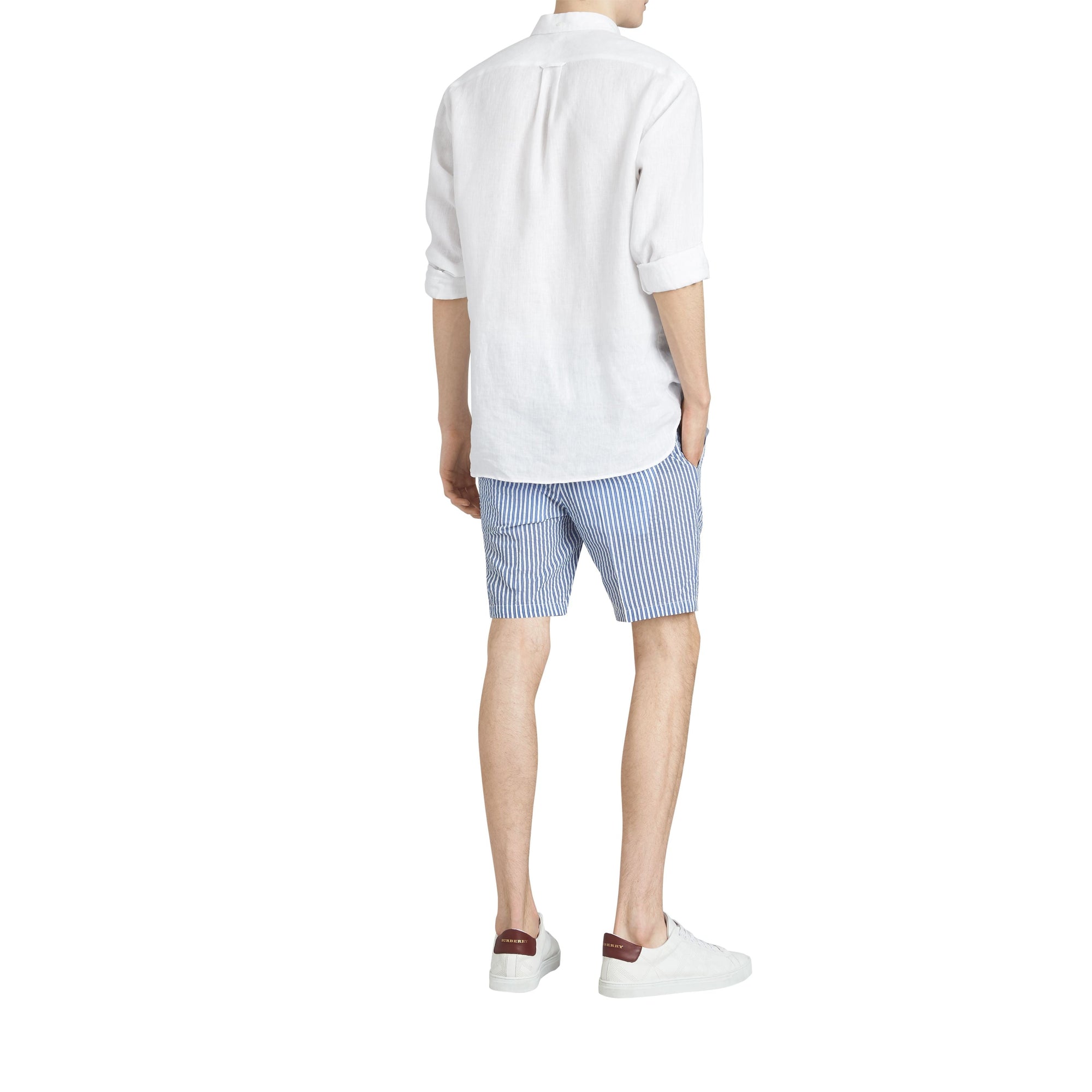 NAVY Short ajusté en coton mélangé rayé