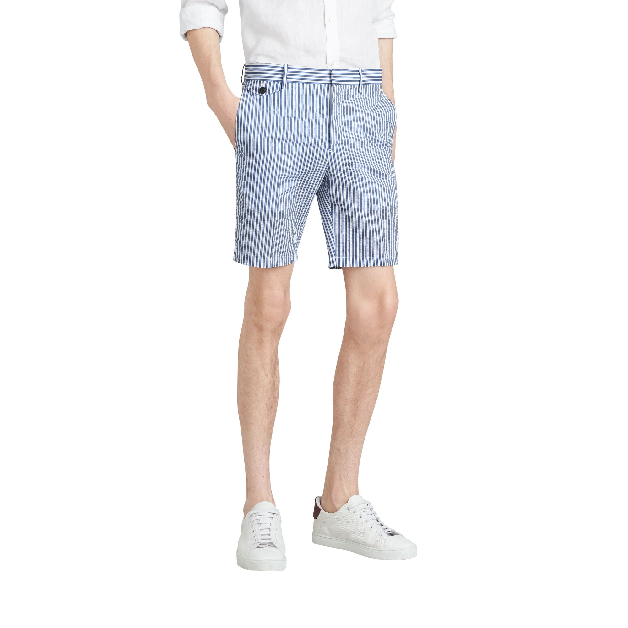 NAVY Short ajusté en coton mélangé rayé