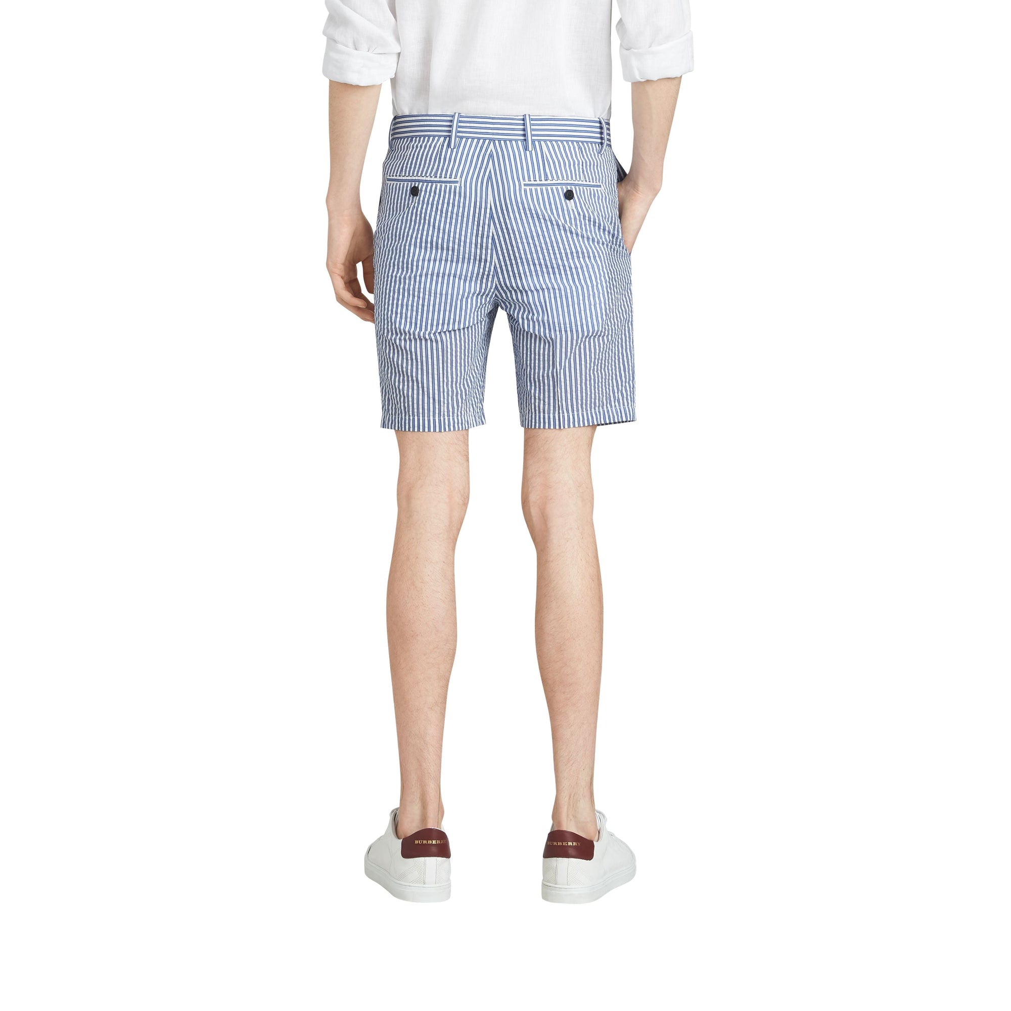 NAVY Short ajusté en coton mélangé rayé