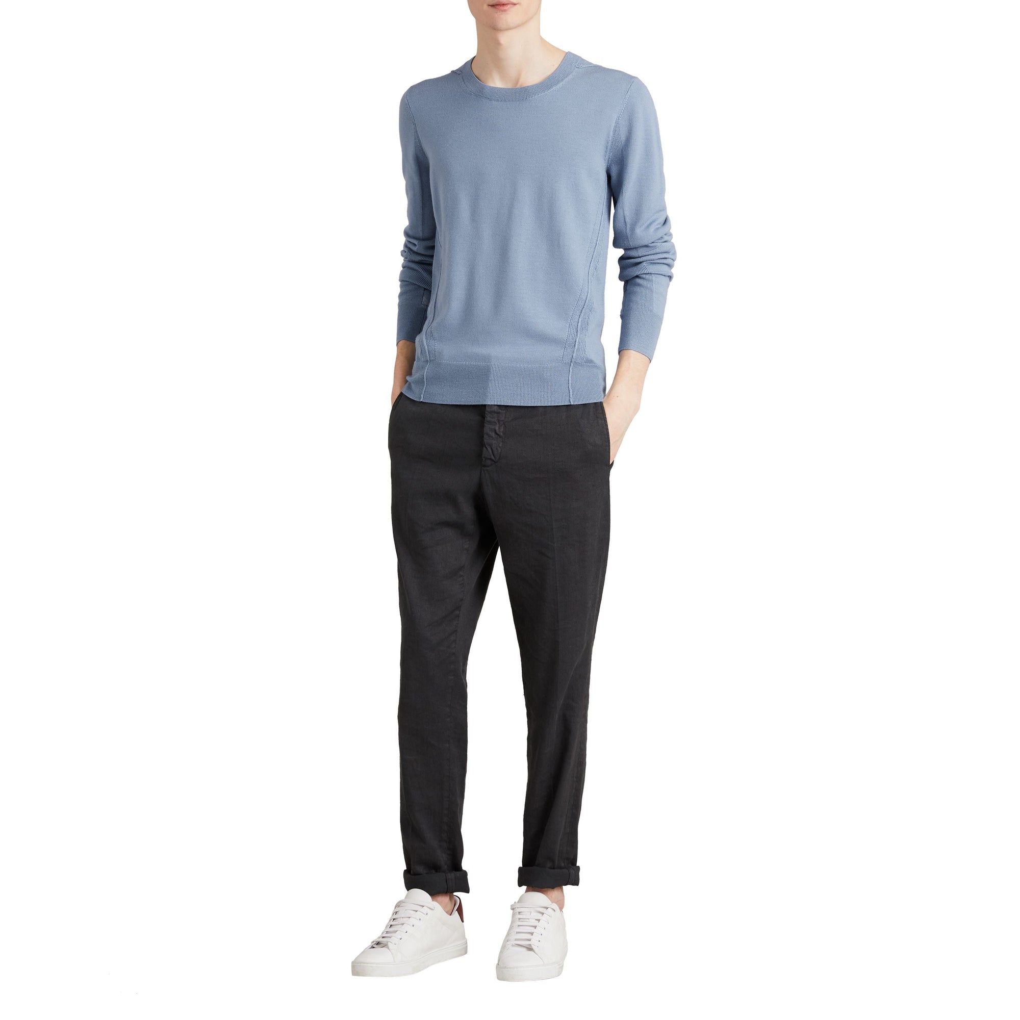 STONE BLUE Pull en laine mérinos à détails check