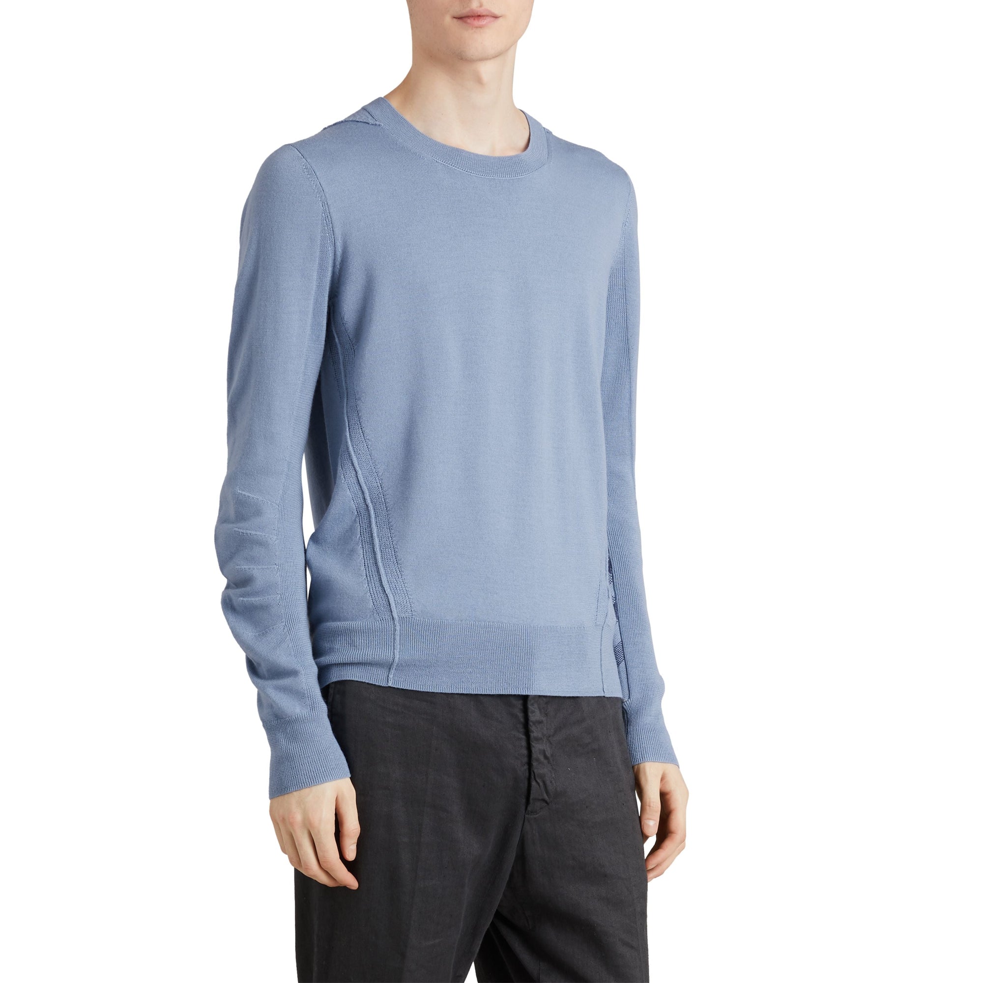 STONE BLUE Pull en laine mérinos à détails check