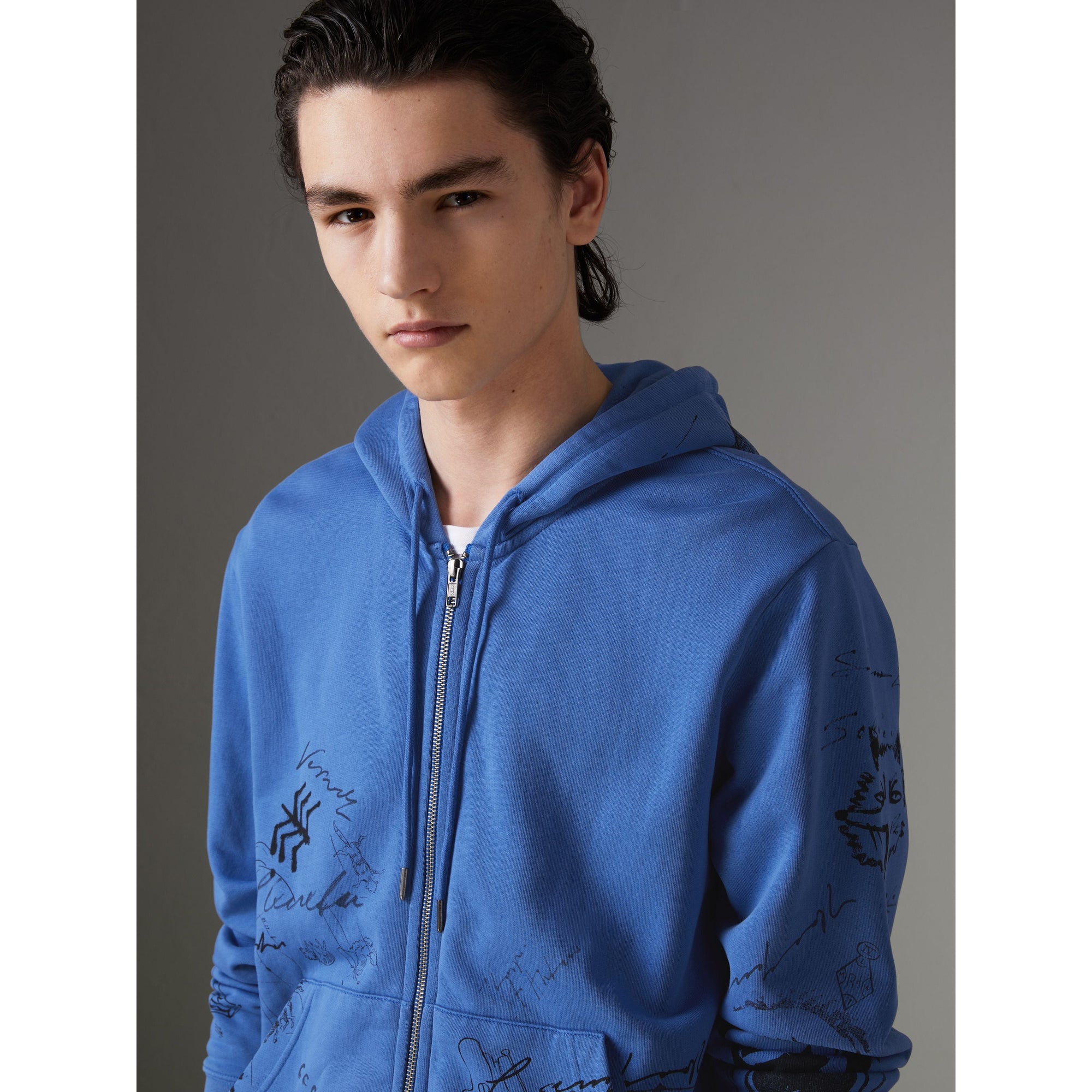CORNFLOWER BLUE Haut à capuche en jersey de coton avec imprimé aventure