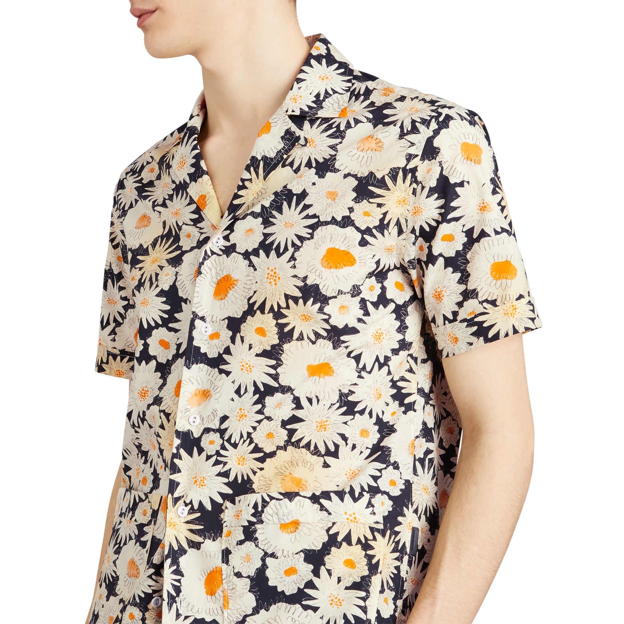 BLACK Chemise utilitaire à manches courtes en coton avec imprimé marguerite