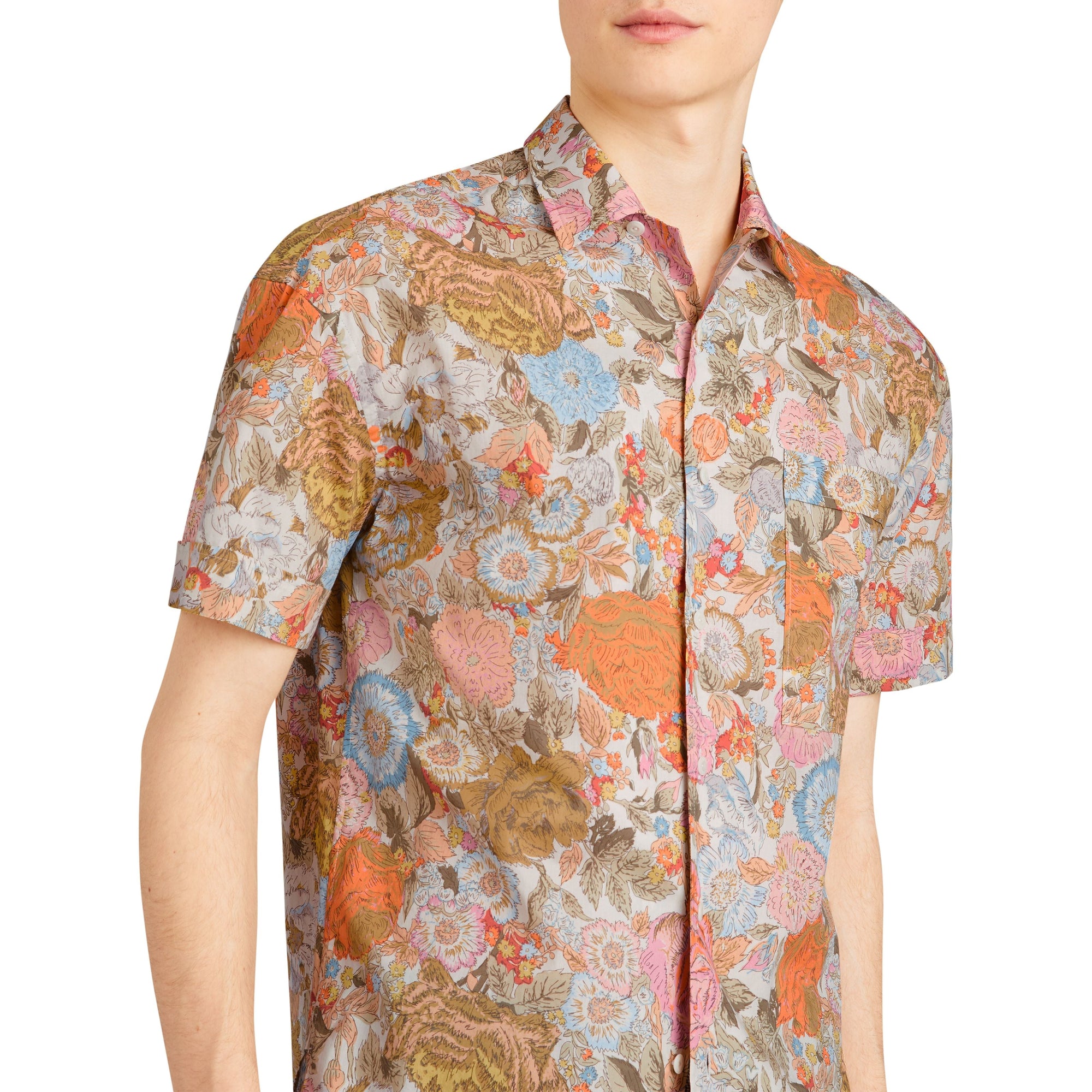 BRIGHT ORANGE Chemise en coton à manches courtes avec imprimé floral