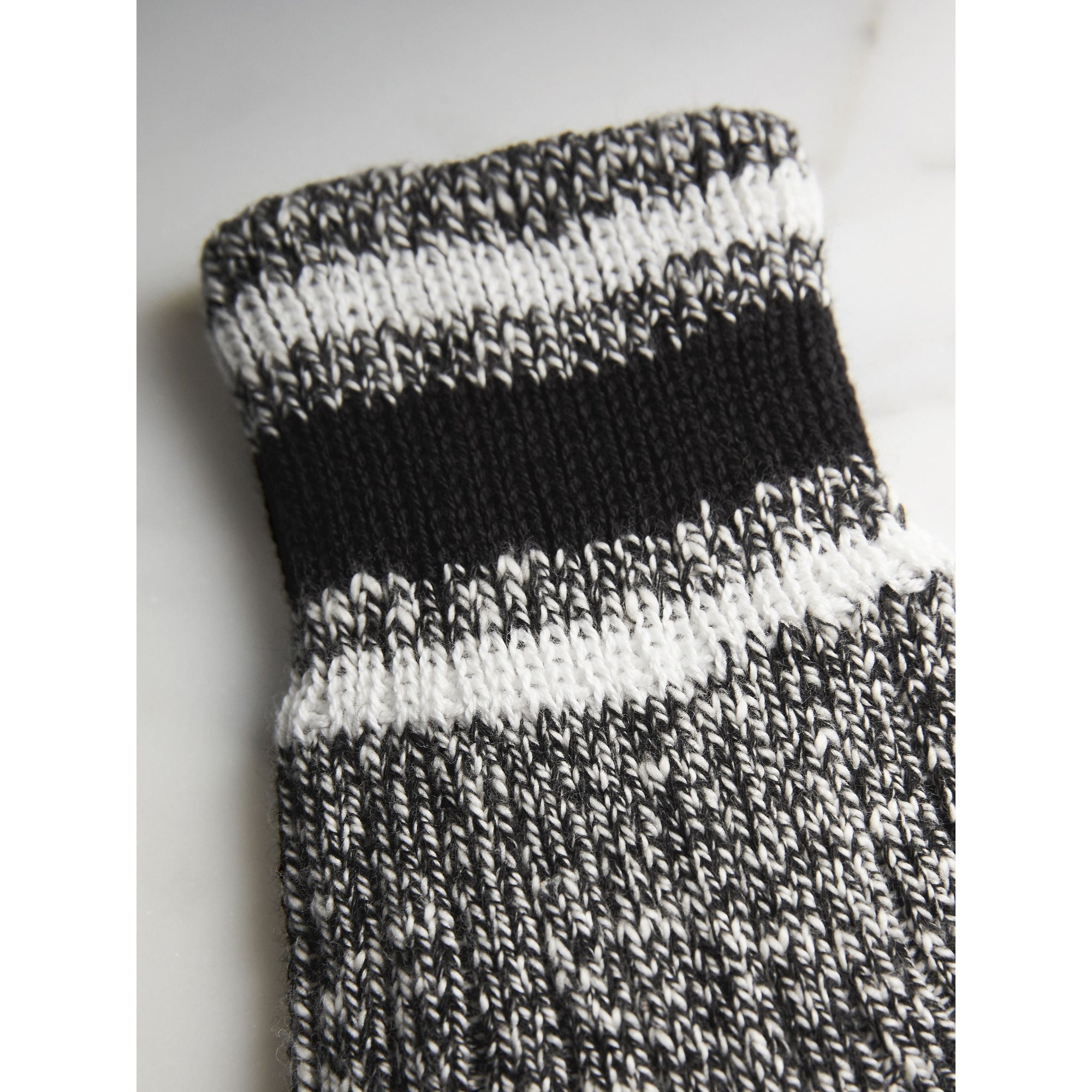 Chaussettes en grosse maille de coton mouliné à rayures - Noir