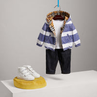 NAVY/WHITE Veste à capuche rayée et à motif Vintage check réversible