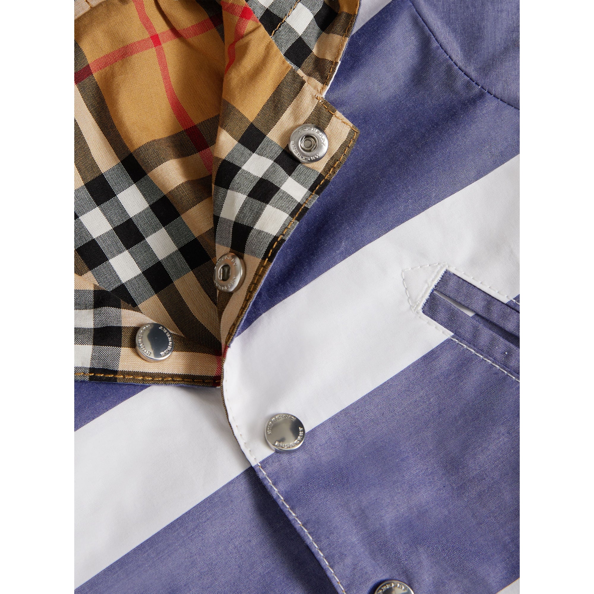 NAVY/WHITE Veste à capuche rayée et à motif Vintage check réversible