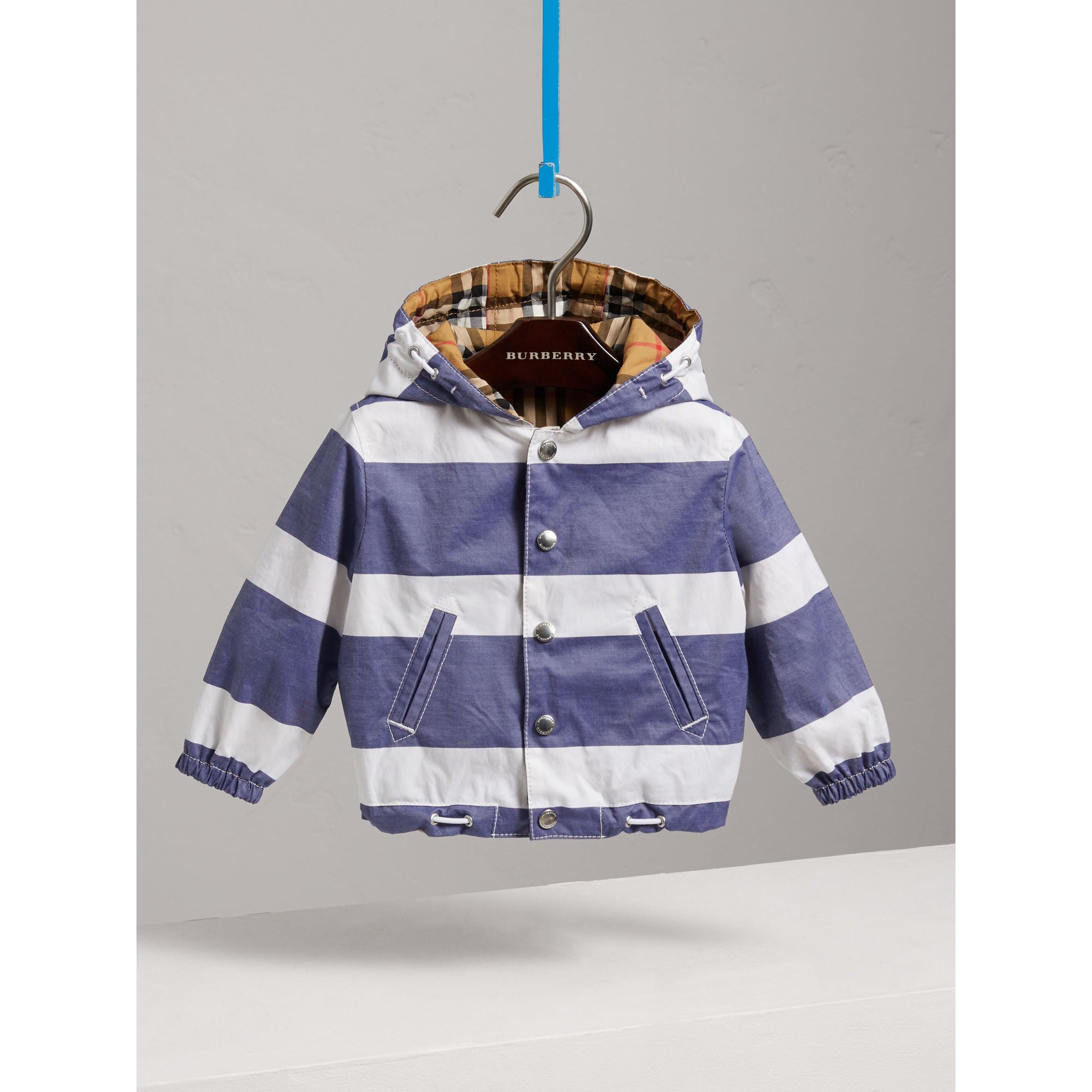 NAVY/WHITE Veste à capuche rayée et à motif Vintage check réversible