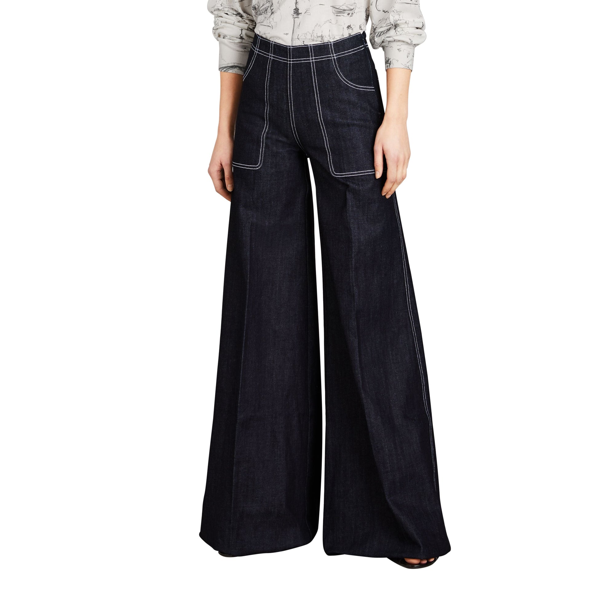 STEEL BLUE Jean large stretch en denim japonais