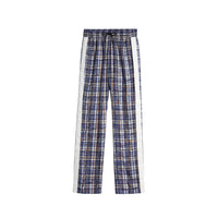 Pantalon de survêtement en soie rayé avec motif check griffonné - Marine & blanc