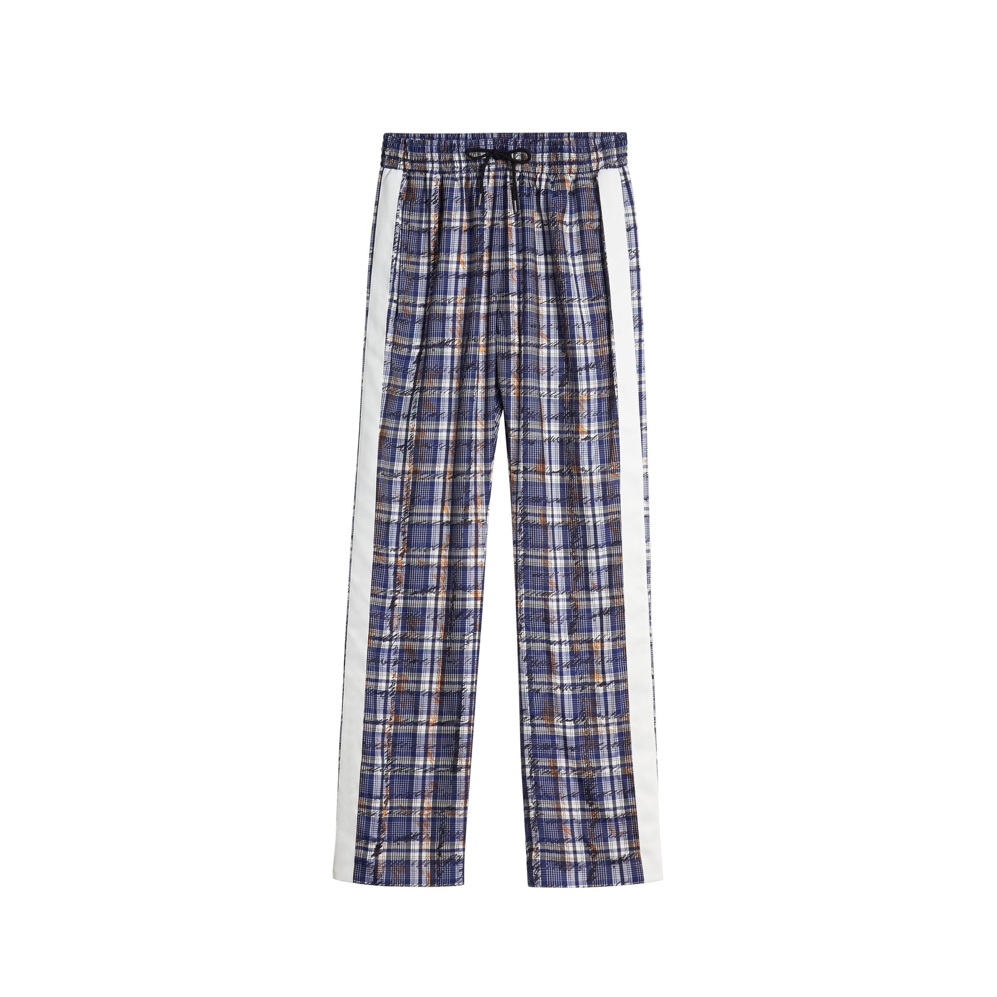 Pantalon de survêtement en soie rayé avec motif check griffonné - Marine & blanc