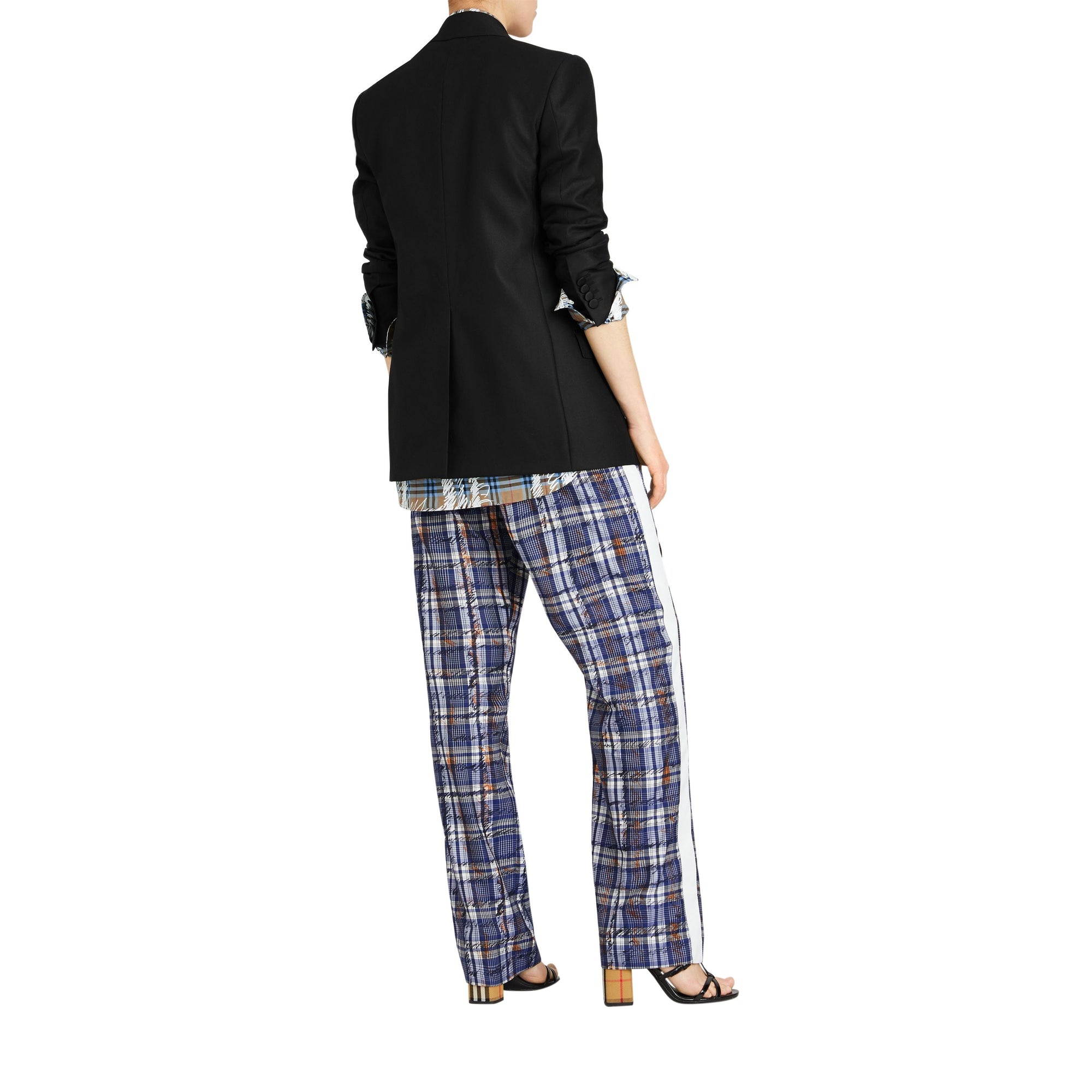 Pantalon de survêtement en soie rayé avec motif check griffonné - Marine & blanc