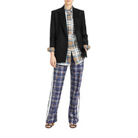 Pantalon de survêtement en soie rayé avec motif check griffonné - Marine & blanc