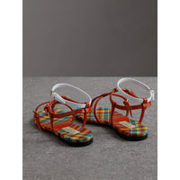 ORANGE RED Sandales à motif Vintage check et cuir