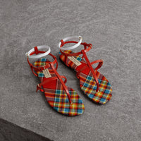 ORANGE RED Sandales à motif Vintage check et cuir