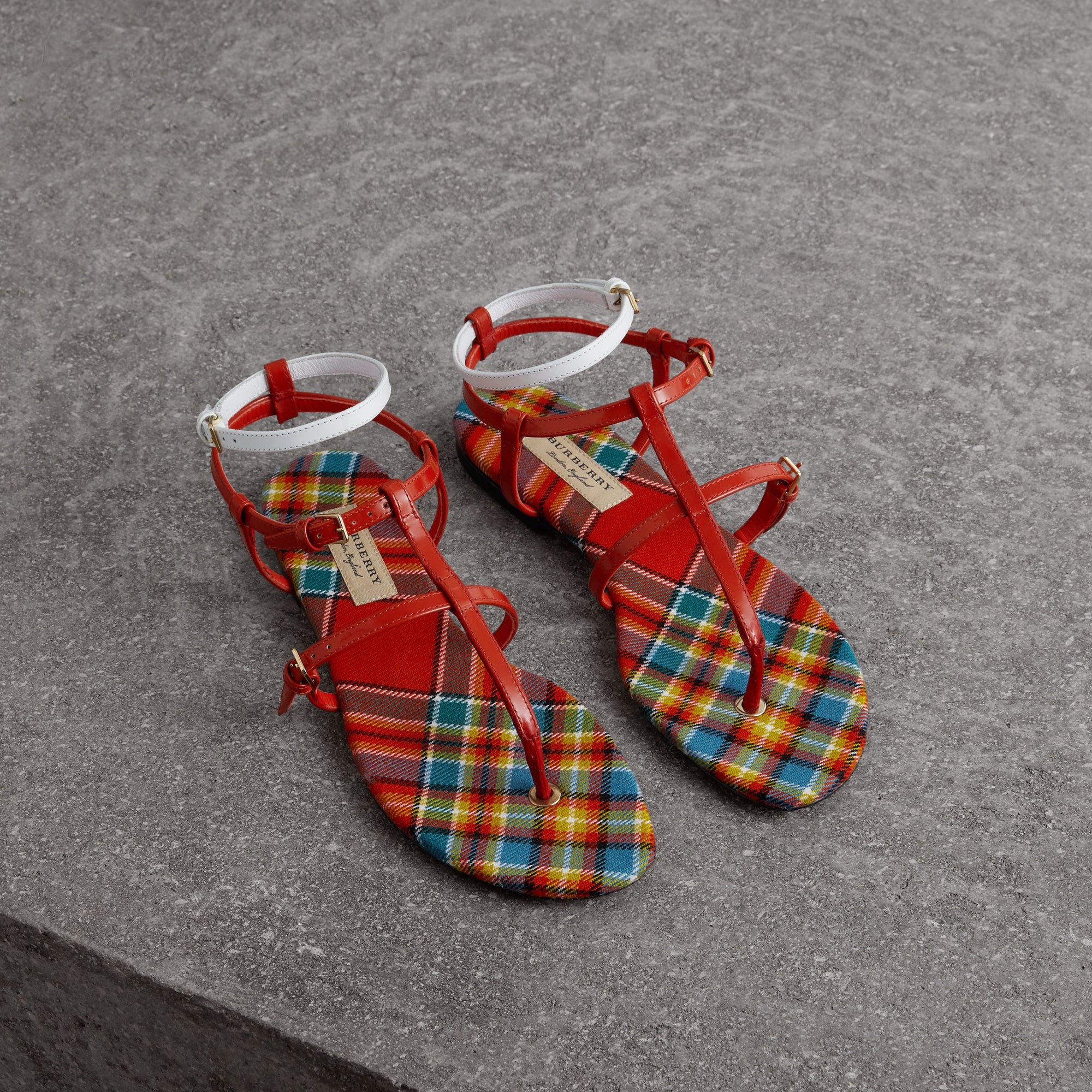 ORANGE RED Sandales à motif Vintage check et cuir