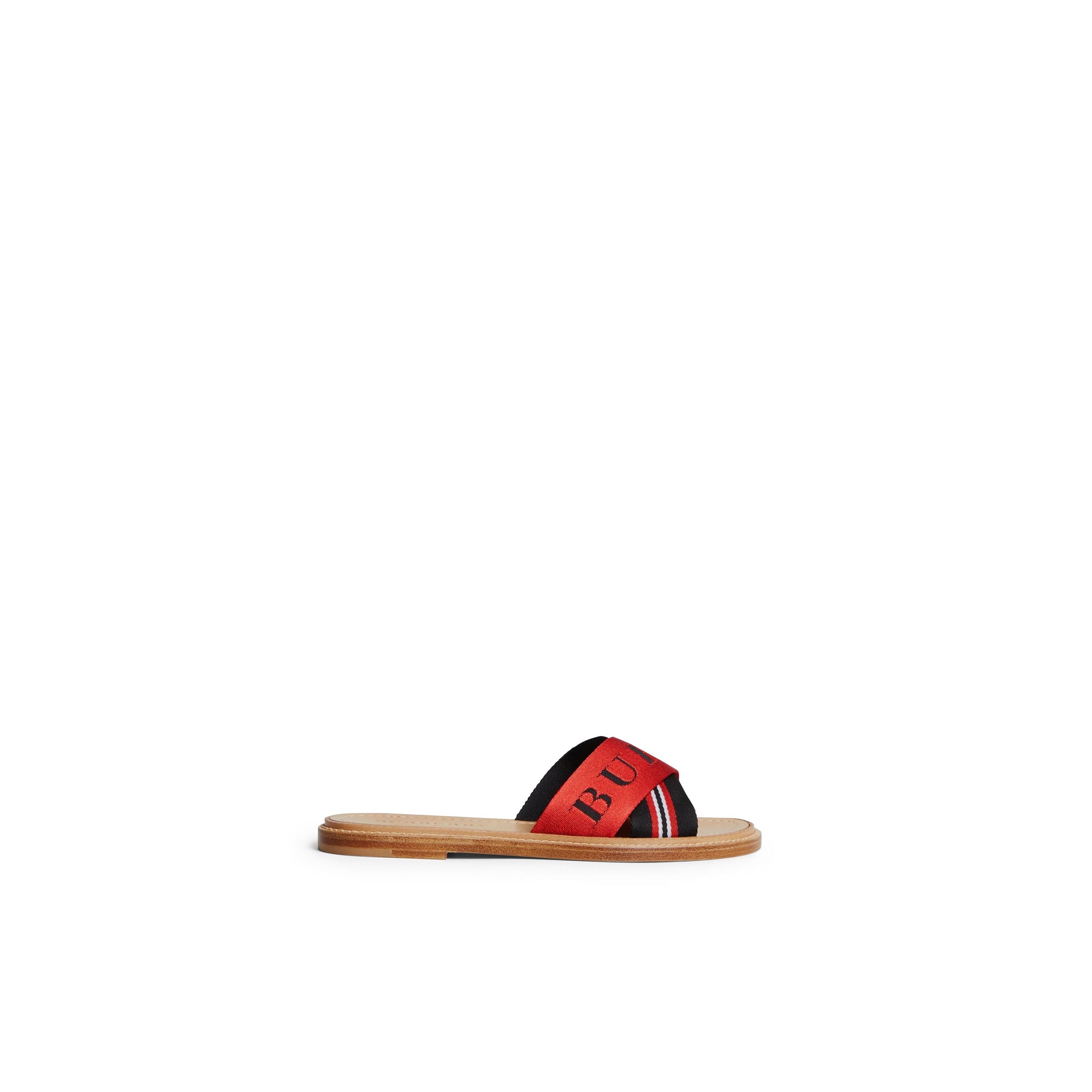 BLACK/RED/WHITE Mules en cuir et nylon à rayures