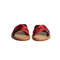 BLACK/RED/WHITE Mules en cuir et nylon à rayures