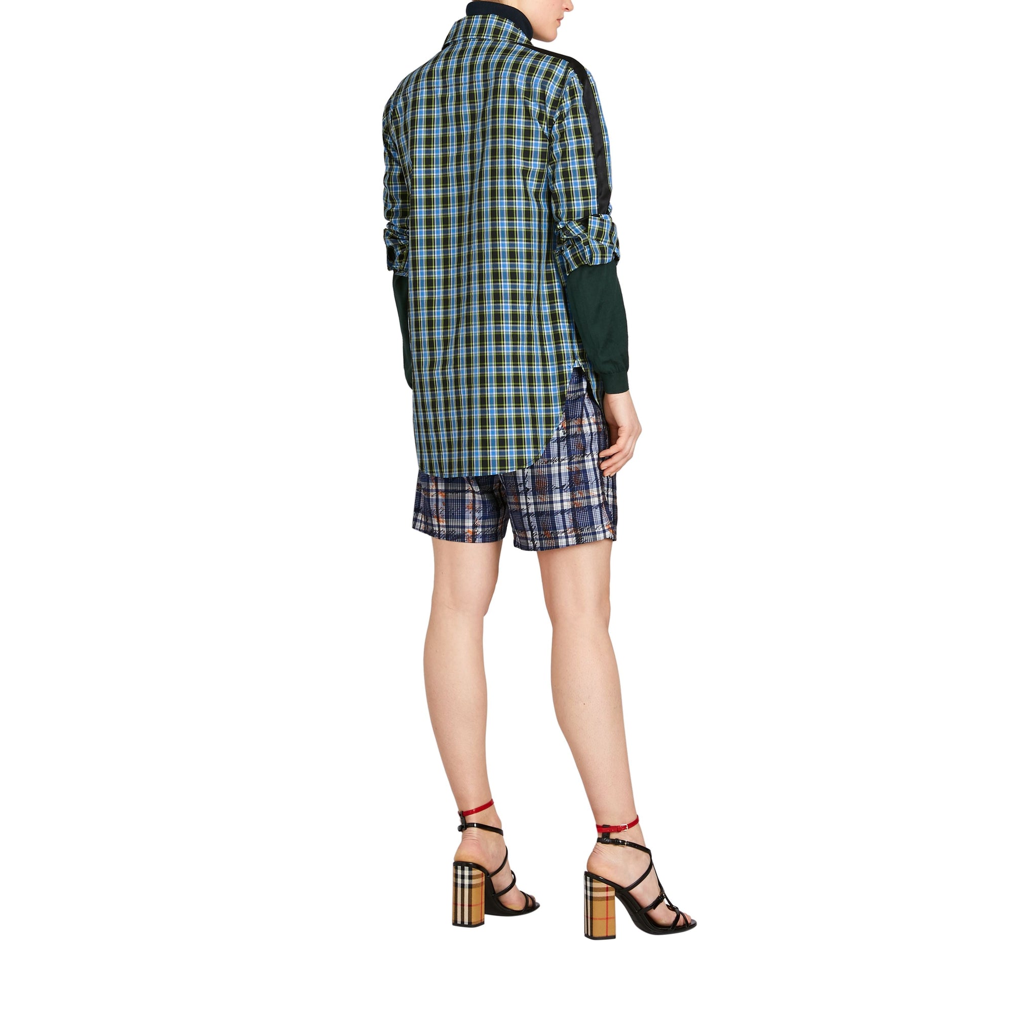 AZURE BLUE Chemise en coton et soie à motif check avec bande
