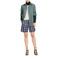 AZURE BLUE Chemise en coton et soie à motif check avec bande